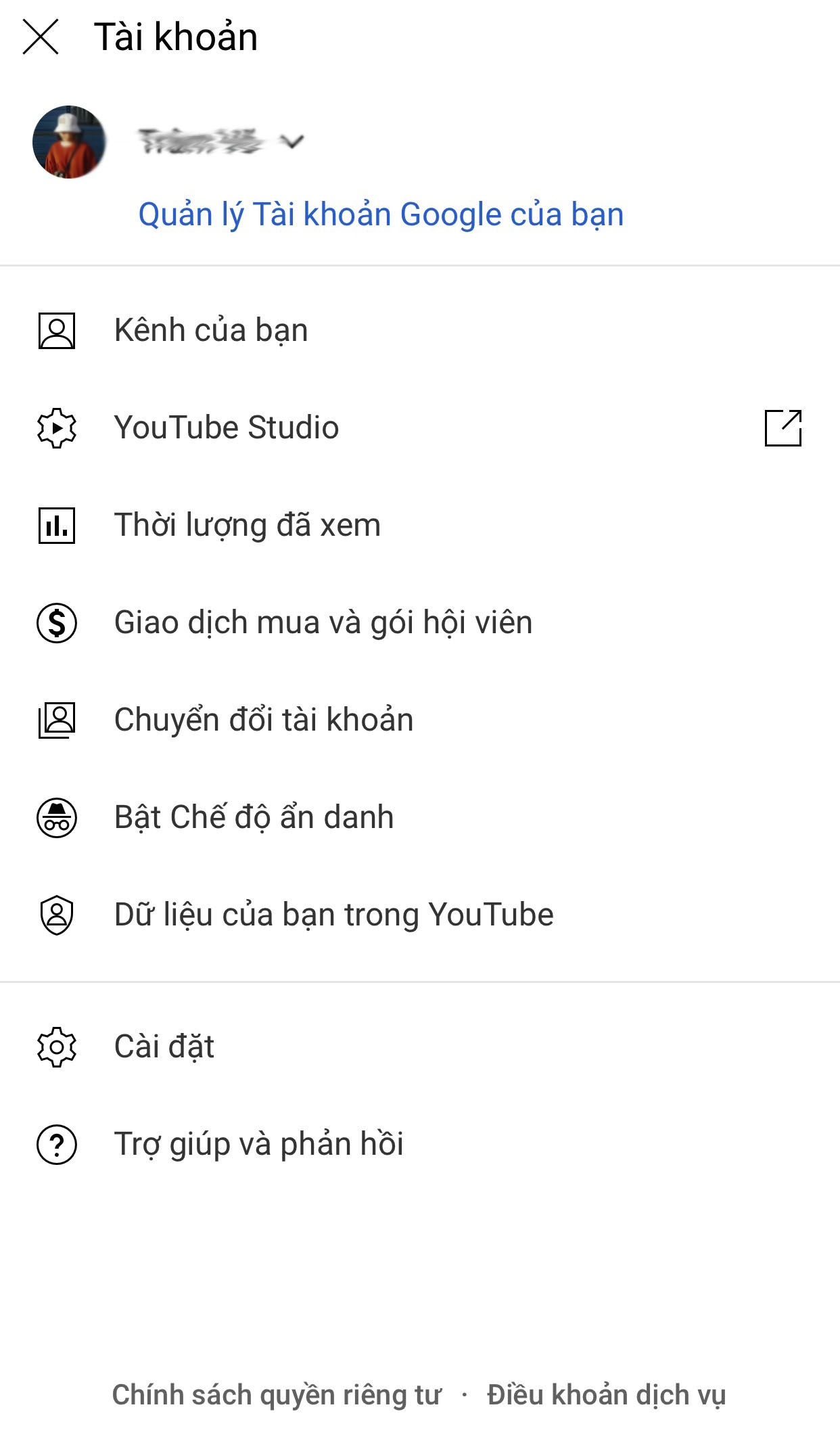 Chọn kênh của bạn trên youtube