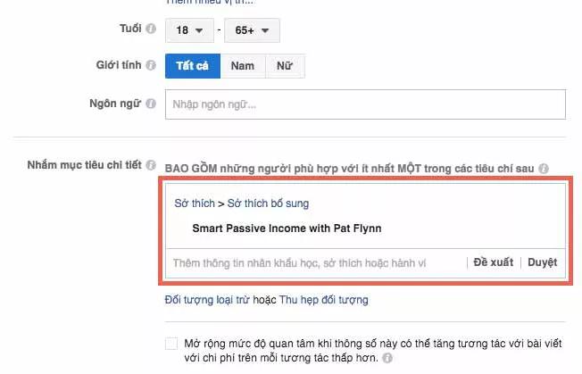 Tùy chọn đối tượng quảng cáo cho fb ads