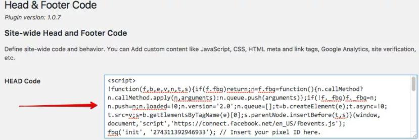 Pixel Facebook chèn vào wordpress