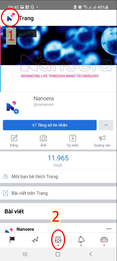 trả lời tin nhắn fanpage trên điện thoại